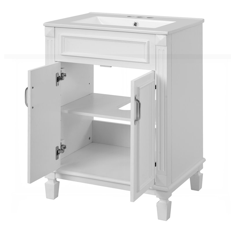 Meuble-lavabo 24 po avec lavabo supérieur, Blanc / argenté
