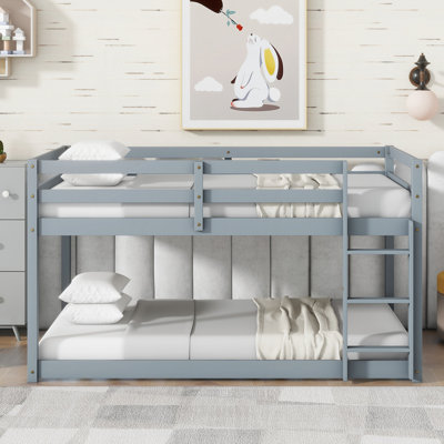 Twin over Twin Floor Bunk Bed with Ladder