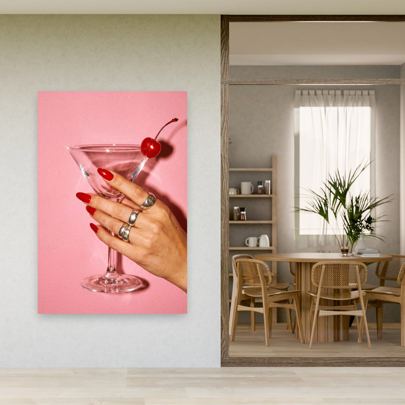 Red Nails Pink Glam Classic Elegant Minimalist Cherry Fruit Wall Art Print 1 Piece Wrapped Canvas Wall Art