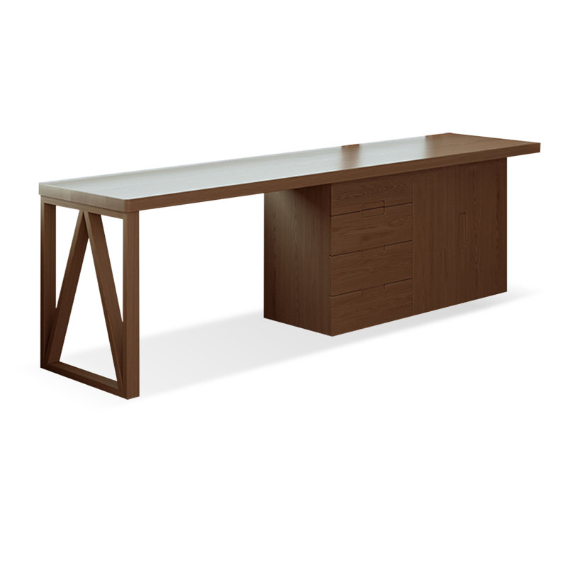 Bureau rectangulaire brun en bois massif avec 4 tiroirs, H 29,53 po x l 94,49 po x P 23,62 po