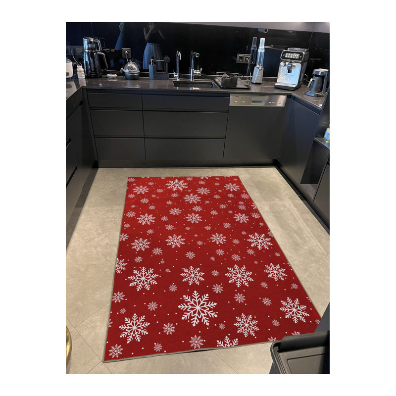 Tapis décoratif rouge moderne à motif de flocons de neige rouge à motif lavable à la machine