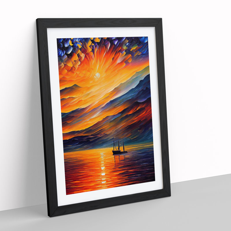Boats Under The Sunset No.6 - Single Picture Frame Print, 64cm H x 46cm W x 2cm D, Black