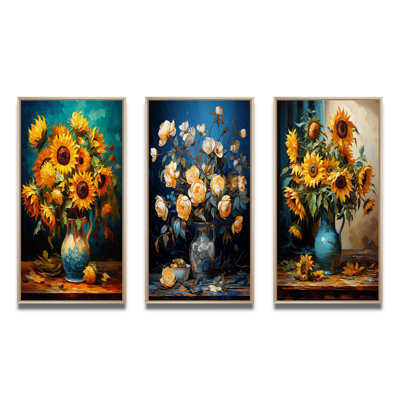" Masterpiece Sunflowers By Van Gogh " 3 - Pieces