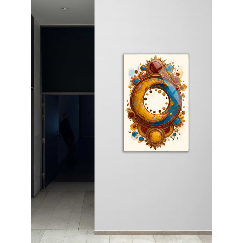Art mural céleste en verre trempé soleil et lune, 29,5 po x 19,5 po