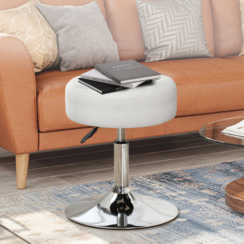 Leather Vanity Stool, Chrome, White  Faux Leather
