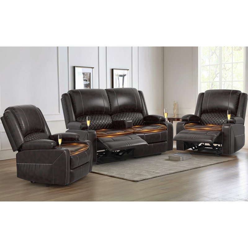 2+1 +1 Pieces In Living Room, Reclining Loveseat Leather With Removable Console, 2 Oversize Recliner Chair Sofa Seat, Brown
