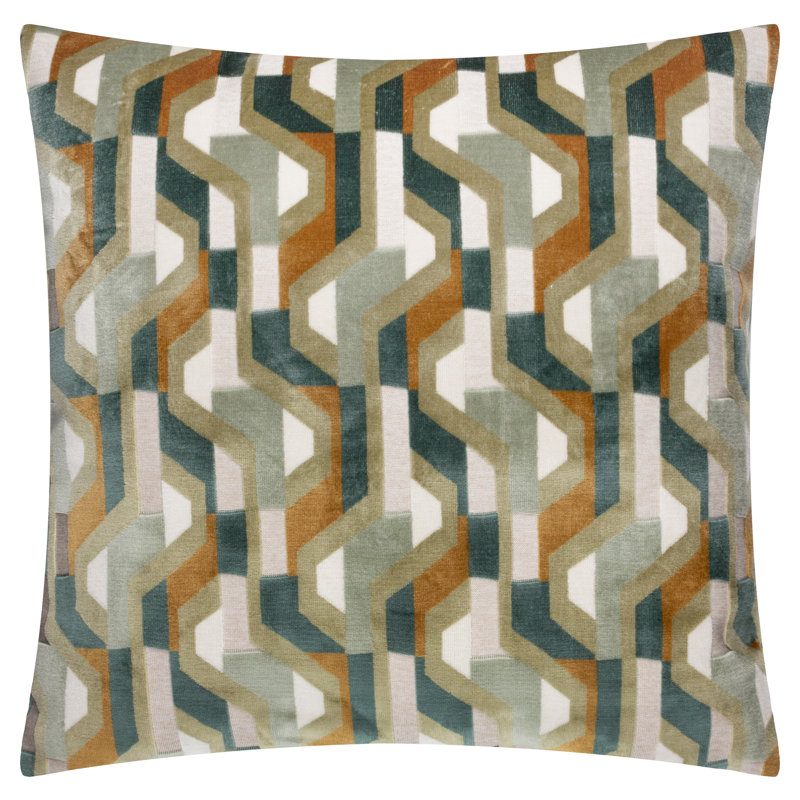 Metro Prism Geometric Square Cushion, Feather, Green/Orange