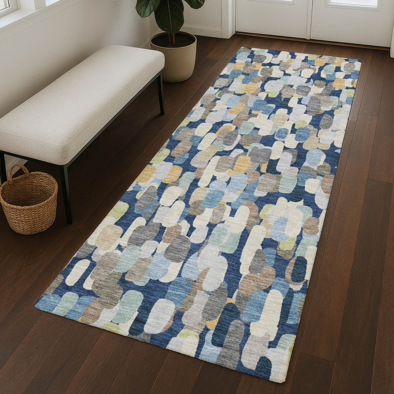 Machine Washable Indoor/Outdoor Chantille ACN2451 Casual Rug, 2'3" x 7'6" Runner, Navy