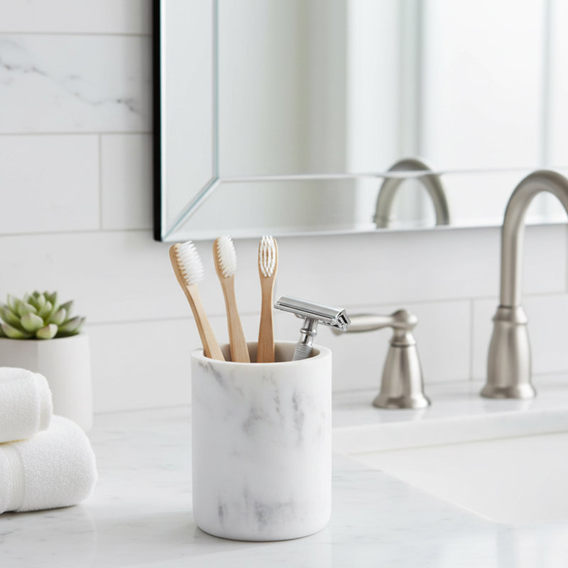 Marble Resin Toothbrush Holder, White
