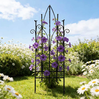 Clôture en fer de 66,93 po de hauteur pour l'extérieur, style antique décoratif, plantes de chiens, vignes grimpantes de soutien, jardin fait à la main, sans outils, barrière à animaux rétro, fer forgé, assemblage