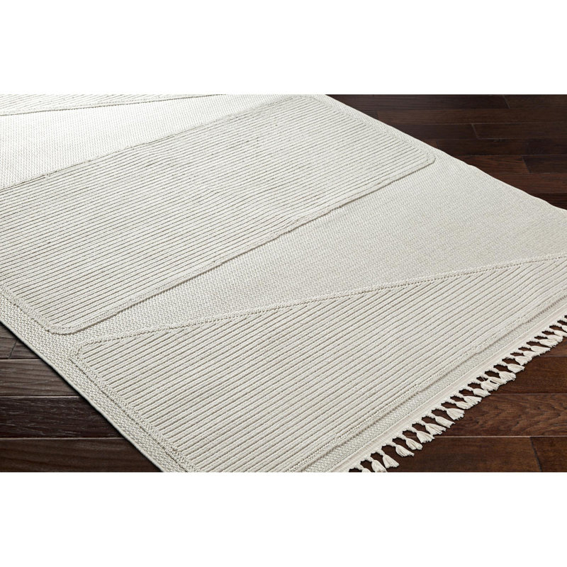 Abstract Machine Woven Polyester Area Rug in Cream, Rectangle 7'10" x 10'