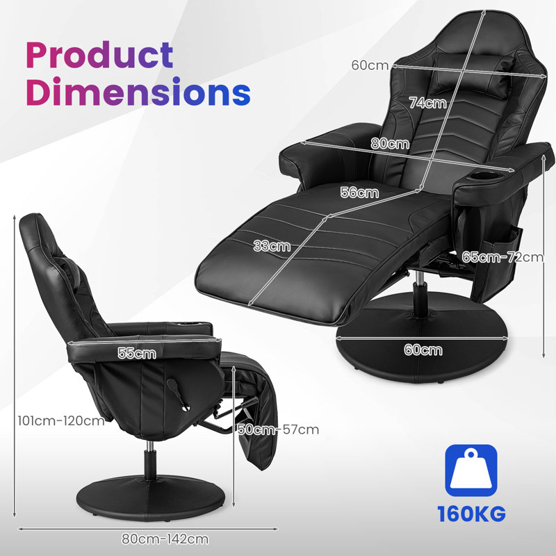 Ivy Bronx Reclining and Adjustable Height Rocker Game Chair in Black