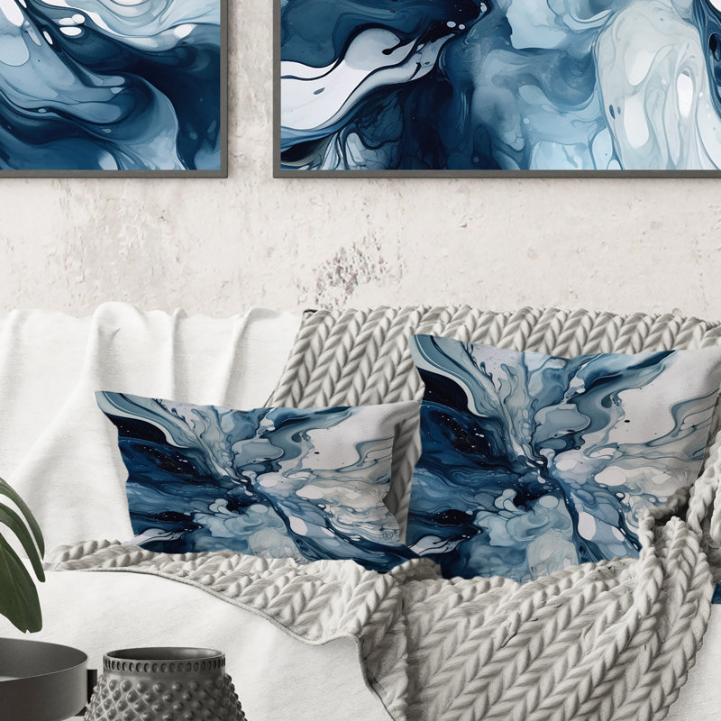 Blue Grey Ethereal Elixir I - Abstract Printed Throw Pillow, 18" x 18"