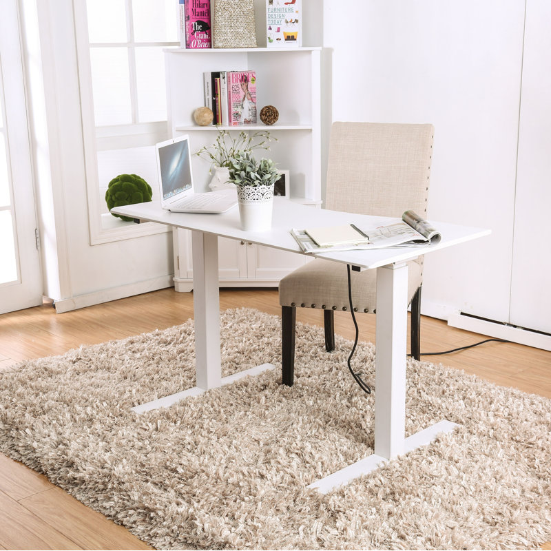 Veyron Adjustable Standing Desk with Power Outlet, White, 29.38" H x 59" W x 28" D