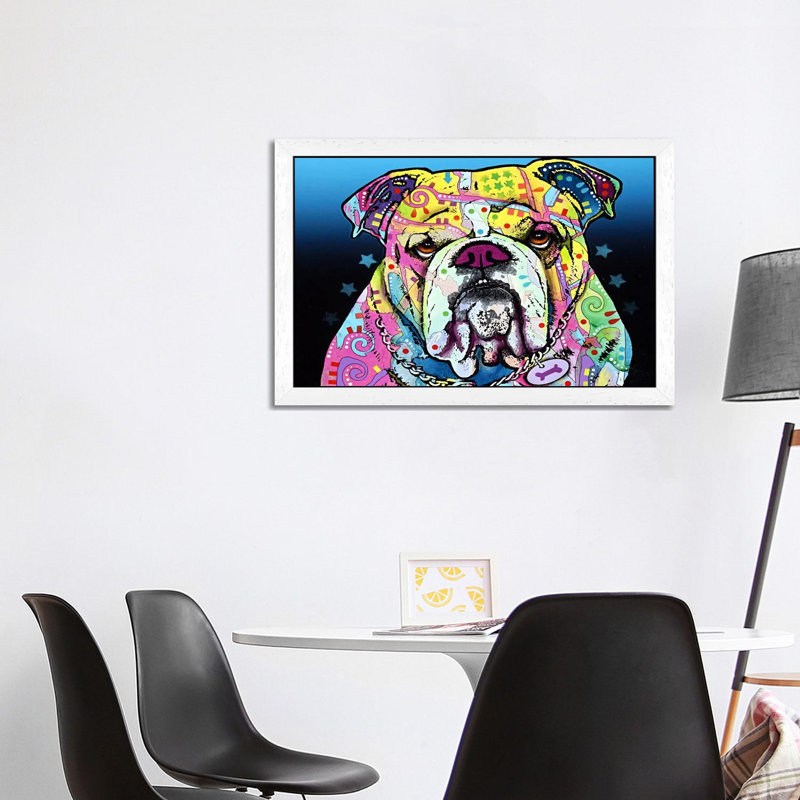 The Bulldog by Dean Russo - Print on Canvas, 66.04 cm H x 45.72 cm W, White Framed
