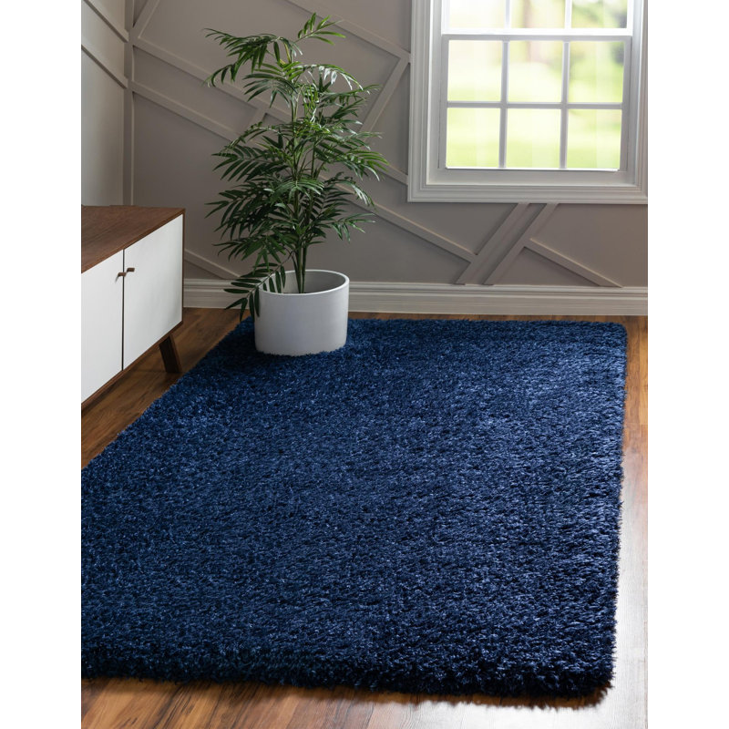 Tapis uni / rayé bleu foncé Wrebrido, Rectangle 6 pi x 9 pi
