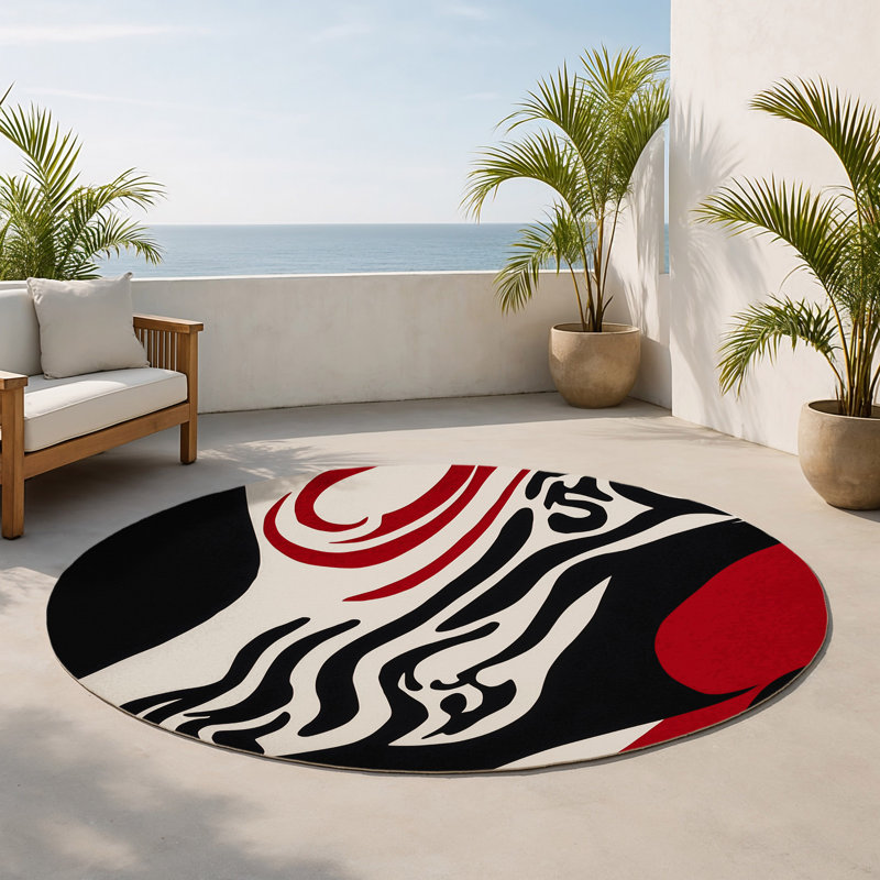 Tapis intérieur et extérieur Fiery Harmony, Rond 5 pi