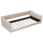 Lit de jour simple TG rembourré avec poche de rangement latérale, lit plateforme en lin avec dossier, lit d'invité peu encombrant, beige
