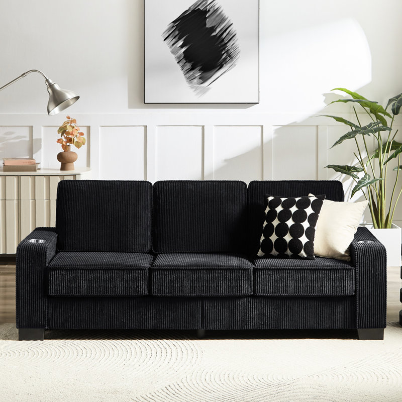 83,86 "canapé compressé avec porte-gobelets - 3 tissus en velours côtelé pour bureau, chambre à coucher, salon, bureau moderne noir