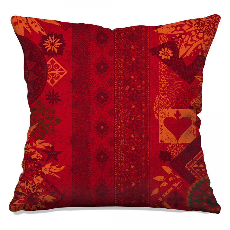 Red Bohemian Patchwork Double Sided Throw Pillows, 18 x 18 inches