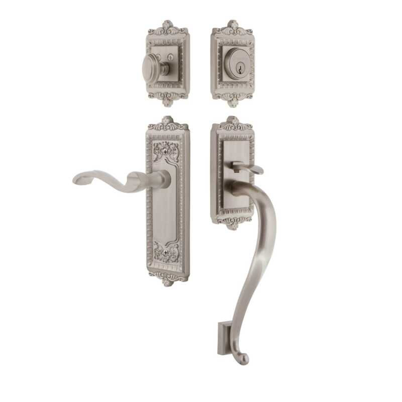Ensemble de portes d'entrée Grandeur Windsor Plate S, Nickel satiné, Droitier