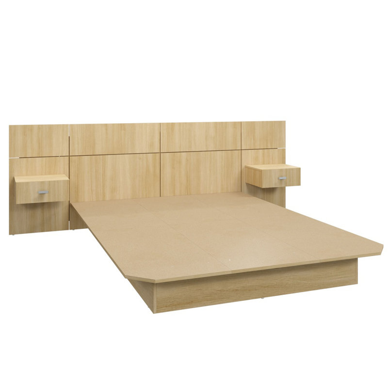 Collection Zen Alpha - Lit plateforme avec tête de lit et tables de chevet (2) - Assemblage facile, aucun sommier requis