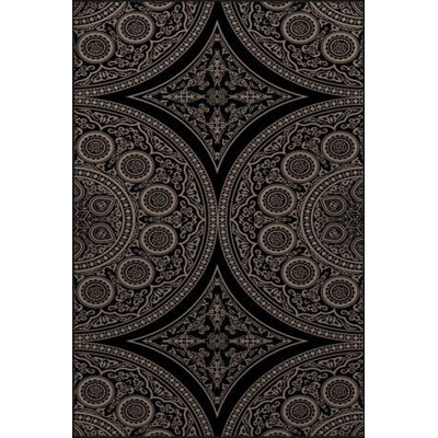 Round Black Geometric Woven Base Washable Rug