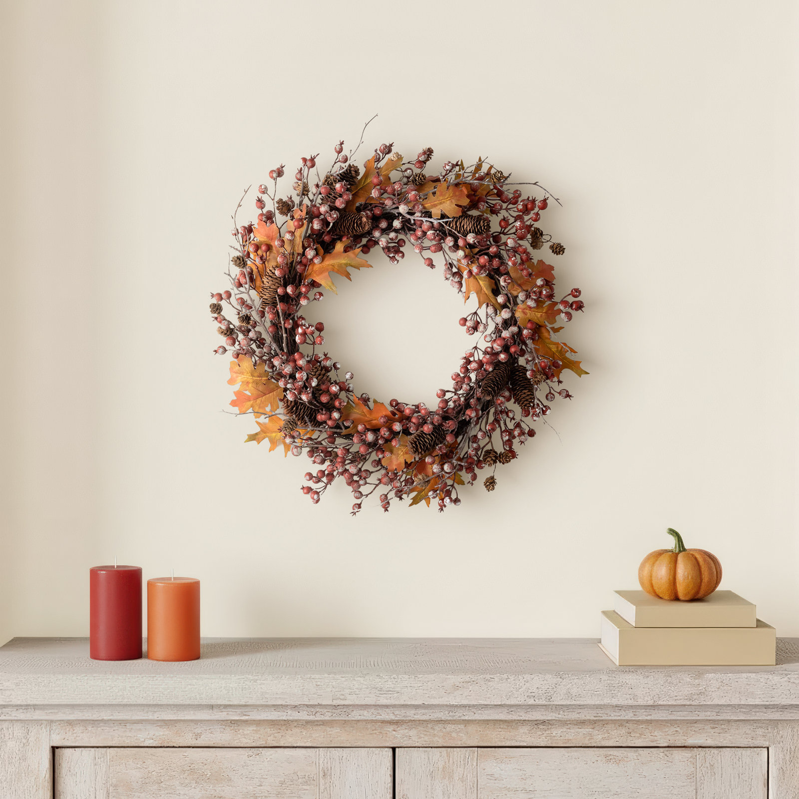 24" Artificial Rustic Berry Leaf Fall Wreath