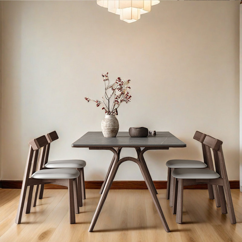 Table and Oak Chairs Modern Set, 29.52''H x 62.99''L x 31.49''W