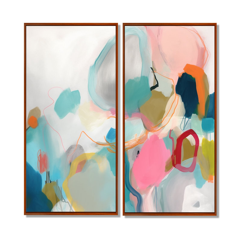 «Pink Blue Minimalims Fludity II», reproduction d'art minimaliste abstraite sur toile, 20" H x 24" W, Brown