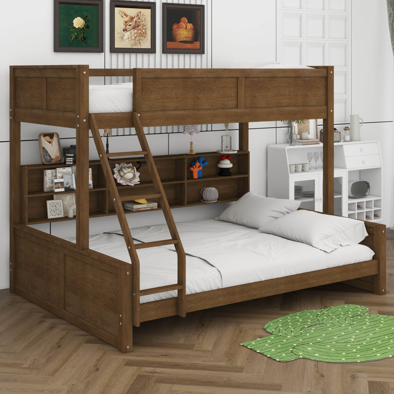 Lit simple superposé au-dessus de grand lit simple avec armoires de rangement et ports USB, cadre de lit superposé en bois massif avec échelle et garde-corps