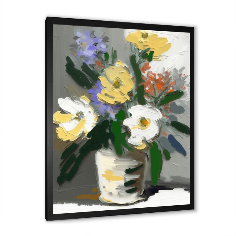 Nature morte avec fleurs blanches VI - reproduction sur toile, Cadre photo noir, H 20 po x l 12 po x P 1 po