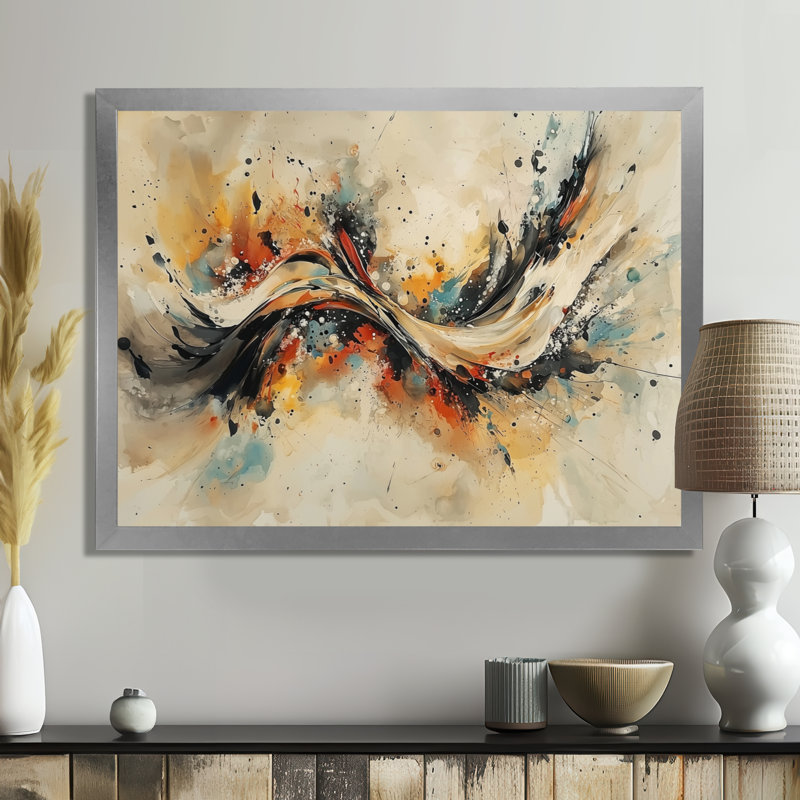 Nykhia - Abstract Wall Art, H 12 po x l 20 po, Avec cadre, Argent