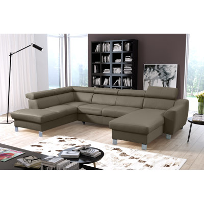 Raedynn Faux Leather Large Corner Sofa with Sleeping Function and Storage Box with Adjustable Headrests 