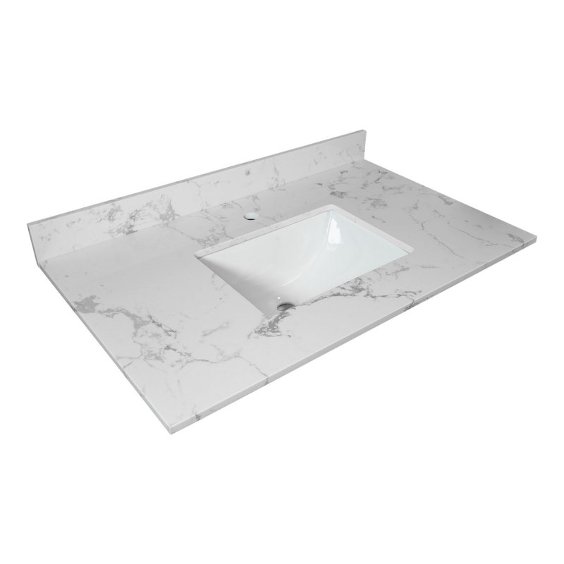 Plateau de meuble-lavabo avec lavabo encastré en céramique et trou de robinet simple