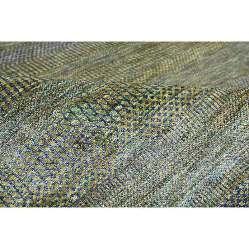 Hand Knotted Area Rug in Green/Blue