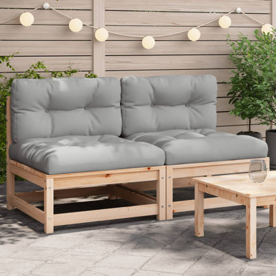 Ophelia & Co. Patio Sofas Armless With Cushions 2 Pcs Solid Wood Pine by Ophelia & Co.