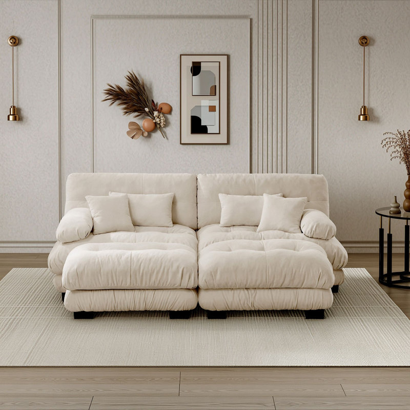 Upholstered 94.4 " Chenille Sofa, Café clair