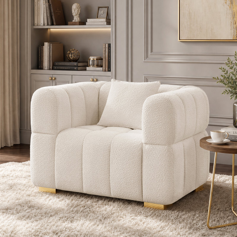 44In Oversized Boucle Tufted Accent Chair, White