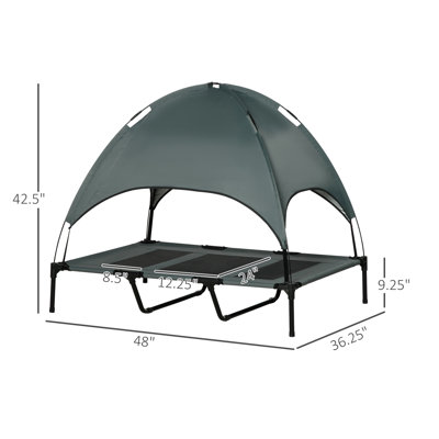 48 Inch Grey Elevated Dog Bed, With Airflow And Protected Canopy Top 48" Pet Cot Breathable Material Portable Sunshield Cover