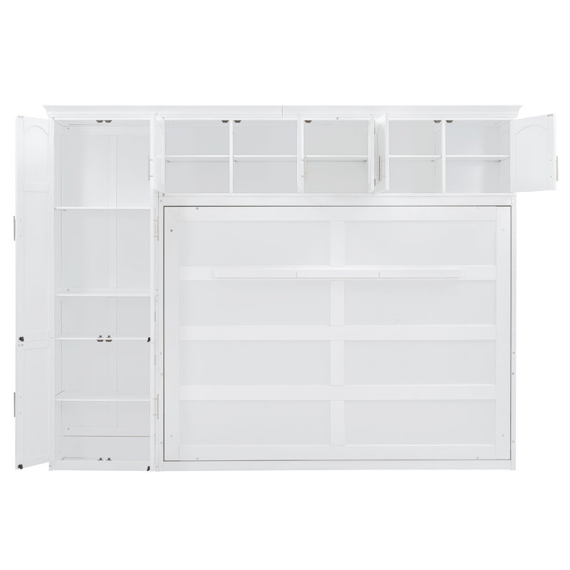 Grand lit escamotable mural avec armoires, Blanc