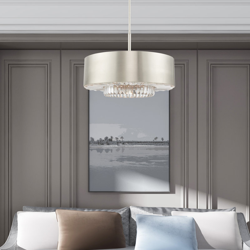 Lustre tambour unique à 6 lumières Madison, Nickel brossé, Argent