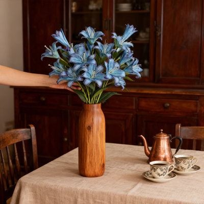 5 pièces bouquet de lys artificiels, bouquet de fleurs artificielles 27,6 pouces avec tiges vertes et feuilles vertes, pour la décoration intérieure, mariages et événements, bleu