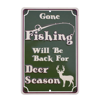 Gone Fishing Back Deer Season Tin Sign Man Cave Rustic Cabin Home Wall Decor Gone Fishing Back Deer Season Tin Sign Man Cave Rustic Cabin Home Wall Decor
