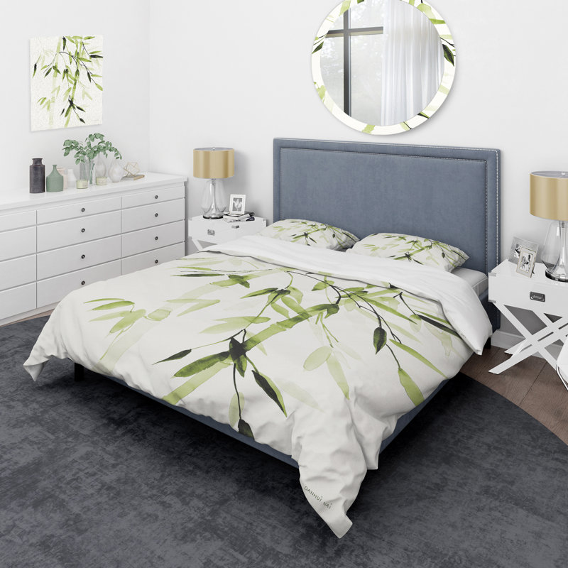 Simplist Bamboo Leaves II - Floral Print Duvet Cover Set, Twin Duvet Cover + 2 Shams