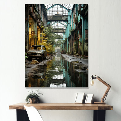Paysage industriel, sarcelle, transformation sur toile