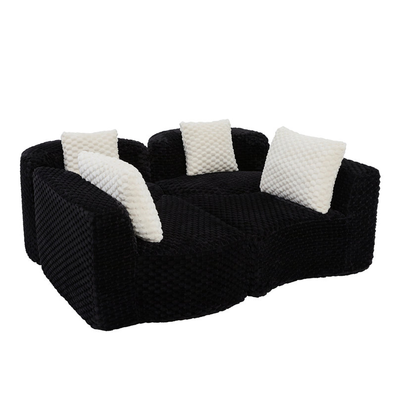 Canapé modulaire modulaire de 137,8 po sans os rembourré pour le salon, Polyester noir