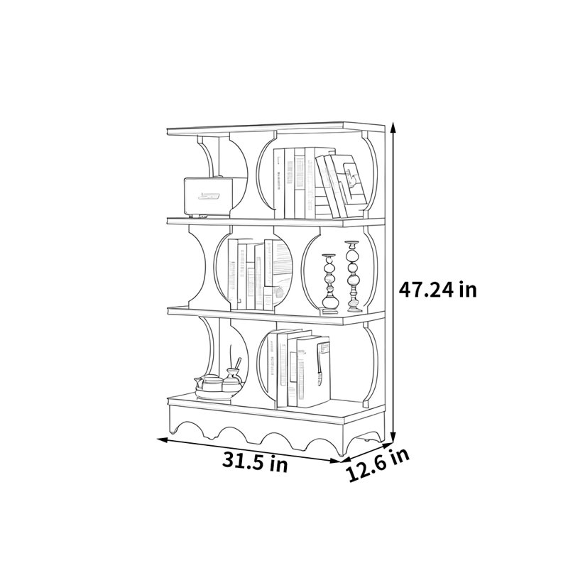 Présentoir de bibliothèque rétro de style français, (3 tablettes) H 47,24 po x l 31,5 po x P 12,6 po
