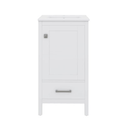 Meuble-lavabo de 18 po avec lavabo, ensemble de meuble-lavabo simple autoportant avec un tiroir de séparation et une tablette de porte, armoire de rangement en bois avec lavabo en céramique pour la salle de bain