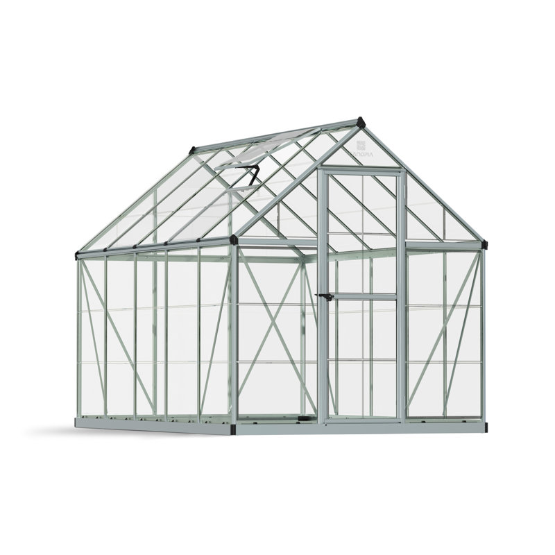 Palram Canopia Harmony 6 x 10 ft. DIY Greenhouse Kit, Silver Frame Clear Panel Polycarbonate Greenhouse with Roof Vent, Walk-in Green House for Outside Garden Backyard
